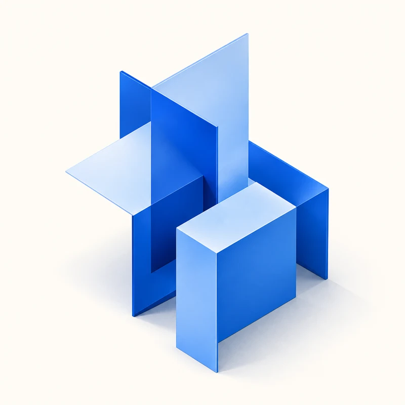 Folded blue architectural forms, representing structure and possibility